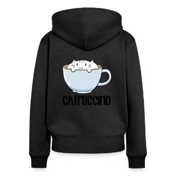 Lustige niedliche Katze auf einem Becher mit Kaffee - Catpuccino - Frauen Premium Bio Zip Hoodie - Schwarz - Hinten - Julia (174cm)