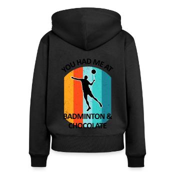 Badminton Federball Badmintonspieler Schokolade - Frauen Premium Bio Zip Hoodie - Schwarz - Hinten - Julia (174cm)