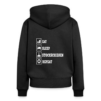 Stick Shooting Stick Shooter Eat Sleep Répéter - Sweat à capuche zippé Premium bio Femme - noir - Dos - Julia (174cm)