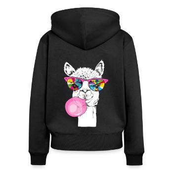 Cooles Lama - Frauen Premium Bio Zip Hoodie - Schwarz - Hinten - Julia (174cm)