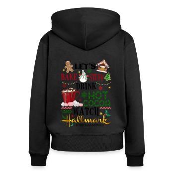 Bake Stuff Drink Hot Cocoa Weihnachtsfilme ansehen - Frauen Premium Bio Zip Hoodie - Schwarz - Hinten - Julia (174cm)