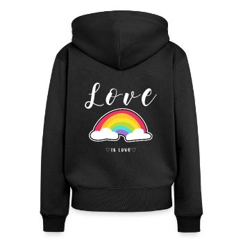 Love is love. Gay pride - Sweat à capuche zippé Premium bio Femme - noir - Dos - Julia (174cm)