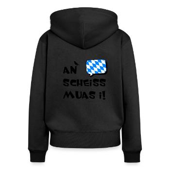 An scheiss muas i Bayern Spruch - Frauen Premium Bio Zip Hoodie - Schwarz - Hinten - Julia (174cm)