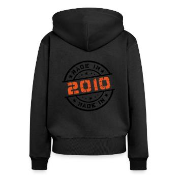 Anniversaire de naissance Born En 2010 - Made in 2010 - Sweat à capuche zippé Premium bio Femme - noir - Dos - Julia (174cm)