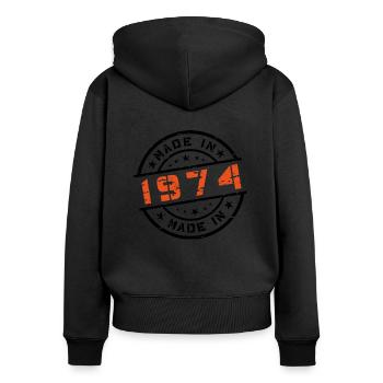 Geburtsjahr Geburtstag Born In - Made in 1974 - Frauen Premium Bio Zip Hoodie - Schwarz - Hinten - Julia (174cm)