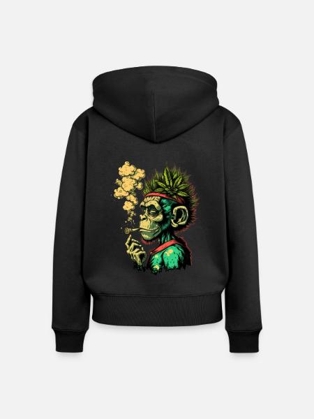Unkraut-Kopf-Affe - Frauen Premium Bio Zip Hoodie - Schwarz