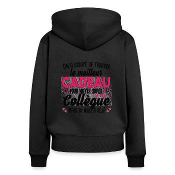 Collègue Retraite Femme T-shirt Mug Cadeau - Sweat à capuche zippé Premium bio Femme - noir - Dos - Julia (174cm)
