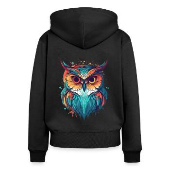 Farbenfrohe Eule boho indie - Frauen Premium Bio Zip Hoodie - Schwarz - Hinten - Julia (174cm)