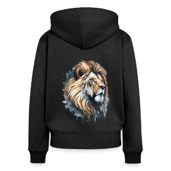 Portrait à l’aquarelle d’une tête de lion - Sweat à capuche zippé Premium bio Femme - noir - Dos - Julia (174cm)