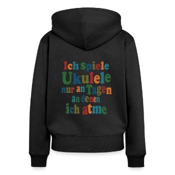 Je ne joue du ukulélé que les jours où je respire - Sweat à capuche zippé Premium bio Femme - noir - Dos - Julia (174cm)