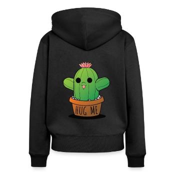 Drôle de cactus HUG ME - Sweat à capuche zippé Premium bio Femme - noir - Dos - Julia (174cm)