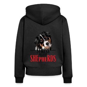 AUSTRALIAN SHEPHERD le stress ne me - Sweat à capuche zippé Premium bio Femme - noir - Dos - Julia (174cm)