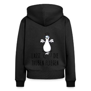 Taube für den Frieden - Frauen Premium Bio Zip Hoodie - Schwarz - Hinten - Julia (174cm)