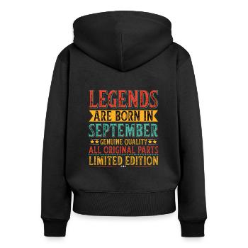Légendes Septembre Anniversaire Année de construction Célébration - Sweat à capuche zippé Premium bio Femme - noir - Dos - Julia (174cm)