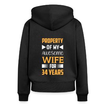 34 ans marié Amber Cadeau de mariage - Sweat à capuche zippé Premium bio Femme - noir - Dos - Julia (174cm)