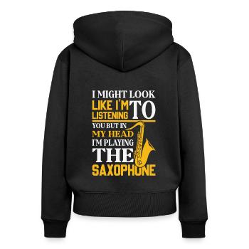 Saxophone Saxophone Saxophone Saxophone Music Saxophone Player - Women's Premium Organic Zip Hoodie - black - Back - Julia (174cm)