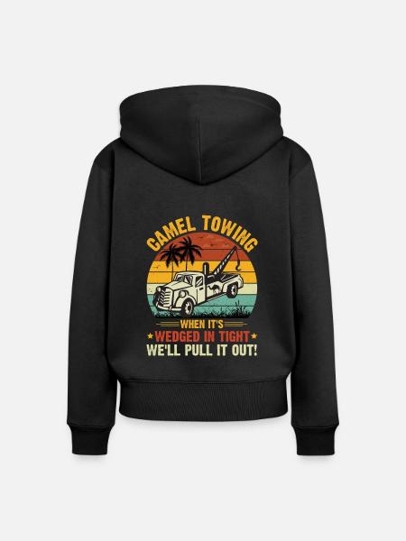 Cooles Cartoon-Kamel-Abschleppen - Frauen Premium Bio Zip Hoodie - Schwarz