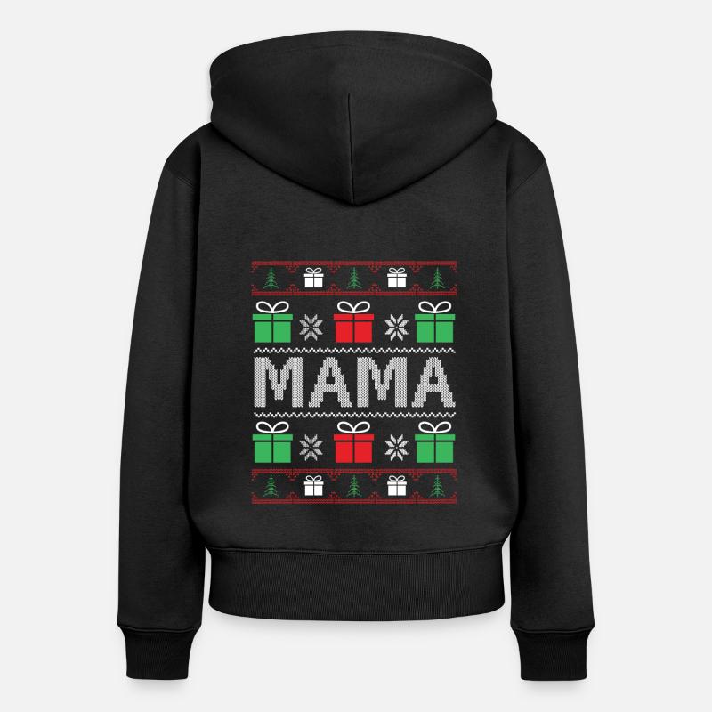 Mamma di Natale - Felpa con cappuccio con zip ecologica premium da donna - nero