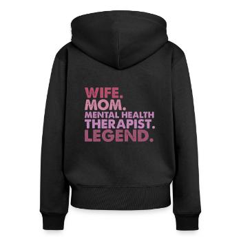 Maman Femme Psychothérapeute Profession Cadeau - Sweat à capuche zippé Premium bio Femme - noir - Dos - Julia (174cm)