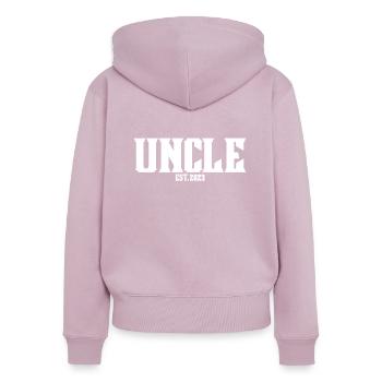 Onkel 2023 - Onkel werden - Frauen Premium Bio Zip Hoodie - Altrosa - Hinten - Julia (174cm)