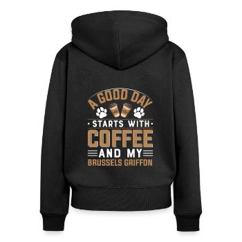 Brüssel Griffon Brüsseler Hunderasse Kaffee - Frauen Premium Bio Zip Hoodie - Schwarz - Hinten - Julia (174cm)