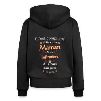 Maman Et Infirmière - Sweat à capuche zippé Premium bio Femme - noir - Dos - Julia (174cm)
