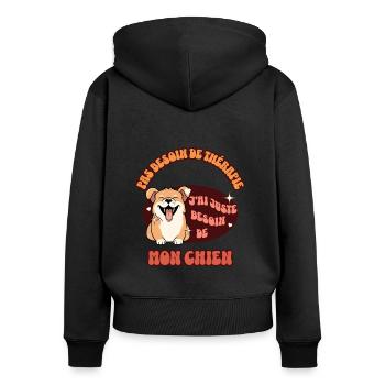 Besoin de mon chien - Sweat à capuche zippé Premium bio Femme - noir - Dos - Julia (174cm)