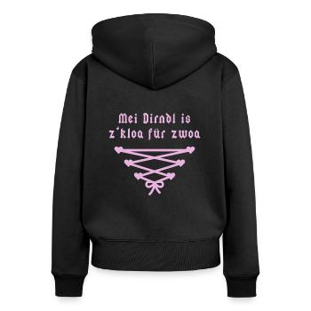 Mei Dirndl is z'kloa für zwoa - Bayern - Frauen Premium Bio Zip Hoodie - Schwarz - Hinten - Julia (174cm)