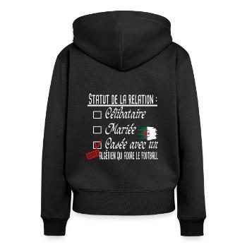 Algérien Football Couple Femme Cadeau Humour Girly - Sweat à capuche zippé Premium bio Femme - noir - Dos - Julia (174cm)