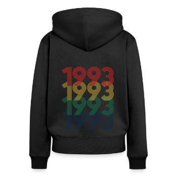 Cool Retro 1993, 30 ans, cadeau de 30e anniversaire - Sweat à capuche zippé Premium bio Femme - noir - Dos - Julia (174cm)