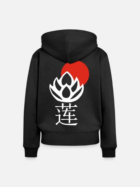 Weißer Lotus und Rote Sonne - Frauen Premium Bio Zip Hoodie - Schwarz
