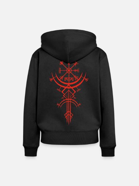Rotes Symbol eines Wikinger-Kompasses - Frauen Premium Bio Zip Hoodie - Schwarz