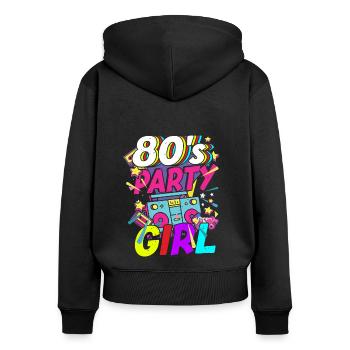 80 Girl 80s soirée à thème - Sweat à capuche zippé Premium bio Femme - noir - Dos - Julia (174cm)