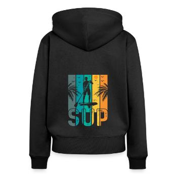 SUP Retro Stand Up Paddle Boarding - Frauen Premium Bio Zip Hoodie - Schwarz - Hinten - Julia (174cm)