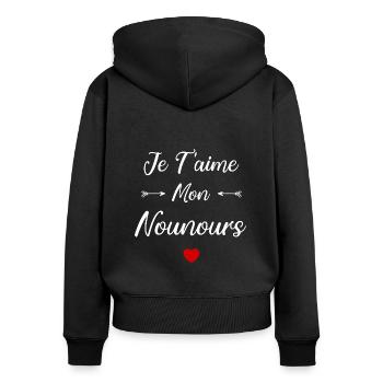 je t'aime mon Nounours - Sweat à capuche zippé Premium bio Femme - noir - Dos - Julia (174cm)