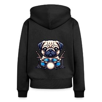 Conception de musique de batteur de carlin cool - Sweat à capuche zippé Premium bio Femme - noir - Dos - Julia (174cm)