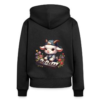 Cute Goats and Drum Farm Motif - Women's Premium Organic Zip Hoodie - black - Back - Julia (174cm)
