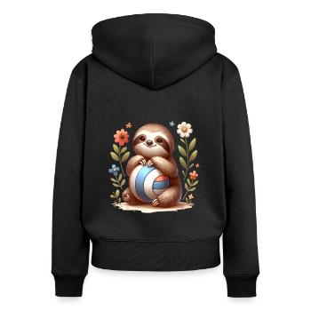 Cute Sloth Playing Volleyball Design - Women's Premium Organic Zip Hoodie - black - Back - Julia (174cm)