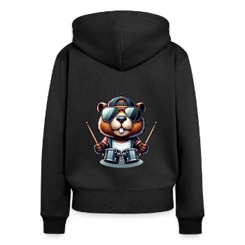 Cool Castor Batteur Rock Musique Animal - Sweat à capuche zippé Premium bio Femme - noir - Dos - Julia (174cm)