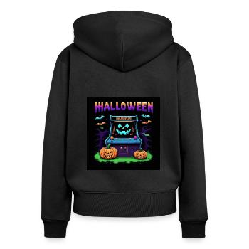 Games Ghost Ghost Halloween Pumpkin Bat - Women's Premium Organic Zip Hoodie - black - Back - Julia (174cm)