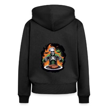 Halloween grillades grillades Master cadeau squelette - Sweat à capuche zippé Premium bio Femme - noir - Dos - Julia (174cm)