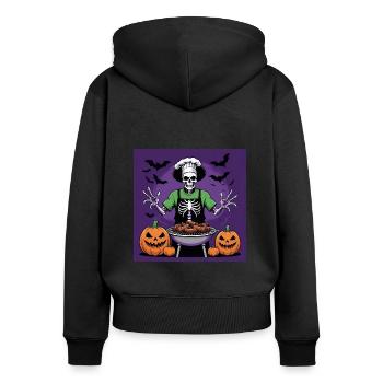 Halloween grillades grillades Master cadeau squelette - Sweat à capuche zippé Premium bio Femme - noir - Dos - Julia (174cm)