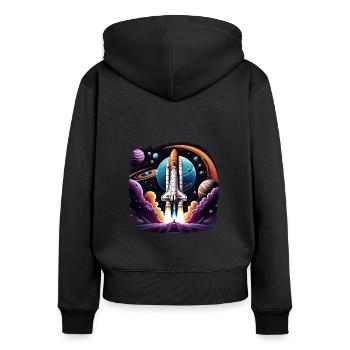 Rakete Astronaut Weltall Geschenk SpaceShuttle - Frauen Premium Bio Zip Hoodie - Schwarz - Hinten - Julia (174cm)