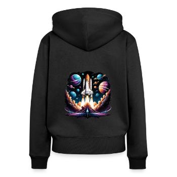 Rakete Astronaut Weltall Geschenk SpaceShuttle - Frauen Premium Bio Zip Hoodie - Schwarz - Hinten - Julia (174cm)