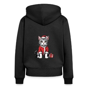 Chat de Noël Père Noël Chat Chat Chat Cadeau - Sweat à capuche zippé Premium bio Femme - noir - Dos - Julia (174cm)