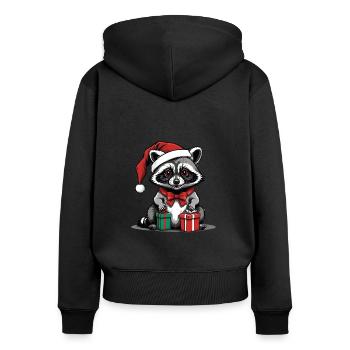 Cadeau de Noël du Père Noël raton laveur - Sweat à capuche zippé Premium bio Femme - noir - Dos - Julia (174cm)