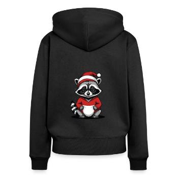 Cadeau de Noël du Père Noël raton laveur - Sweat à capuche zippé Premium bio Femme - noir - Dos - Julia (174cm)