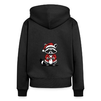 Cadeau de Noël du Père Noël raton laveur - Sweat à capuche zippé Premium bio Femme - noir - Dos - Julia (174cm)