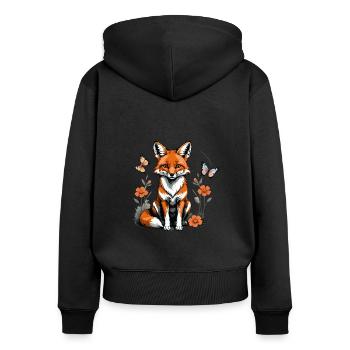 Fox Fox Flowers Cute Gift Animal Love for Women - Women's Premium Organic Zip Hoodie - black - Back - Julia (174cm)