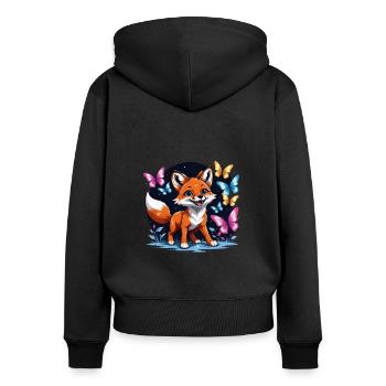 Fox Fox Flowers Cute Gift Animal Love for Women - Women's Premium Organic Zip Hoodie - black - Back - Julia (174cm)